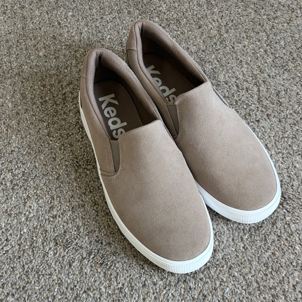 Keds Slip-On Sneakers in Taupe and White